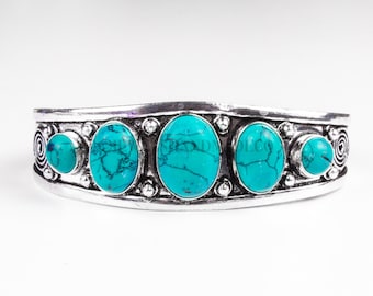 Turquoise Cuff Bangle, Silver Overlay Handmade Cuff Bangles, Boho Cuff Bangles,