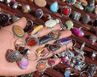 Assorted Gemstone Rings Lot, Handmade jewelry rings, hippie rings, silver rings for women, crystal rings, boho rings, Statement cool rings