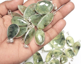 Natural Prehnite Crystal pendant, Silver Overlay Handmade Pendant, Vintage Jewelry, Hippie Necklace Pendant, Bohemian Crystal Jewelry