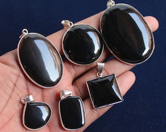 Onyx Pendant, Natural Black Onyx Pendant, Silver Plating & Brass Pendant Lot, Birthstone Necklace Pendant Lot, Hippie Pendant, Pendants Lots