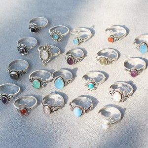 assorted crystal rings, Handmade Jewelry rings, Stacking rings, Vintage rings for women, Boho rings for halloween gift, Silver overlay rings