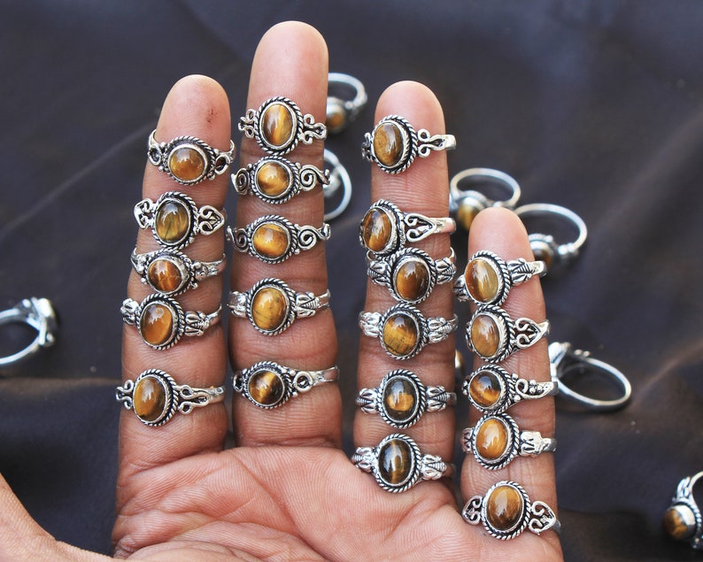 Natural Tiger Eye Crystal Rings, Silver Overlay Crystal Rings, Handmade Gemstone Rings, Baby Stone Rings, Hippie ring, Handmade Boho Rings image 3
