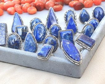 Natural Lapis Lazuli Gemstone Rings, Silver Overlay Handmade Rings, Boho Crystal Ring, Bohemian Crystal Rings Jewelry