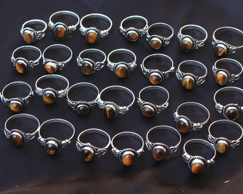 Natural Tiger Eye Crystal Rings, Silver Overlay Crystal Rings, Handmade Gemstone Rings, Baby Stone Rings, Hippie ring, Handmade Boho Rings image 2