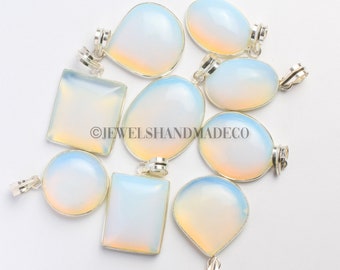 Opalite crystal necklace pendant, silver overlay handmade jewelry, Vintage crystal pendant, Bohemian Crystal Gemstone Necklace Pendants Lot