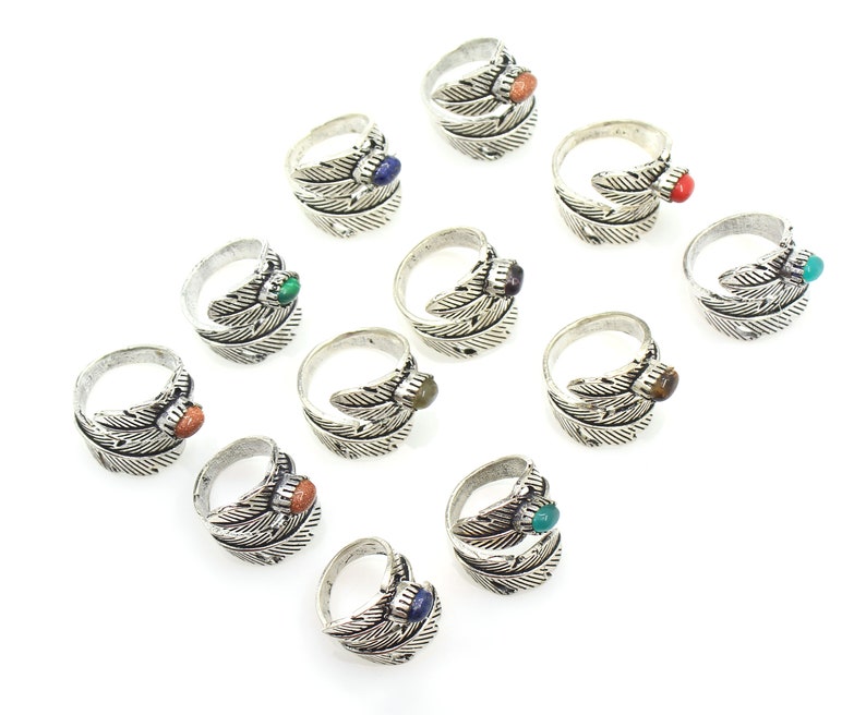 Assorted Crystal Gemstone Ring, Adjustable Ring, Silver Plated Ring, Boho Handmade Ring, Women Adjustable Ring Lot image 7