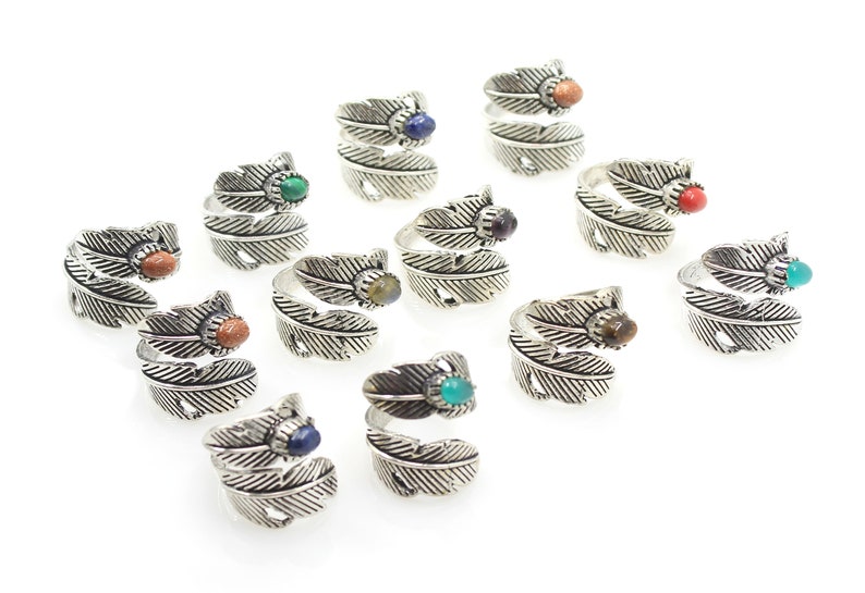 Assorted Crystal Gemstone Ring, Adjustable Ring, Silver Plated Ring, Boho Handmade Ring, Women Adjustable Ring Lot image 1