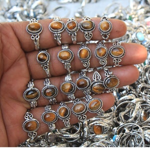 Natural Tiger Eye Crystal Rings, Silver Overlay Crystal Rings, Handmade Gemstone Rings, Baby Stone Rings, Hippie ring, Handmade Boho Rings image 7