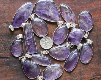 Afrikanischer Amethyst Anhänger Lot, handgefertigter Lünette Anhänger, Lünette Stecker, Chakra Schmuck, Schmuckzubehör, versilberter Amethyst Lünette Anhänger