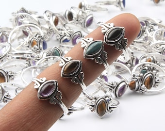 Natürliche Multi Kristallringe, Silber-Overlay-handgemachte Ring, Hippie-Kristallring, handgemachter Kristallring Schmuck, Boho Ring, Frauen Ring Schmuck