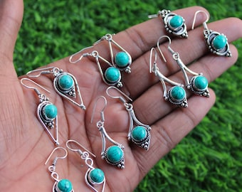 Howlite Turquoise Earrings for Women - Brass Earrings, Vintage Jewelry, Chic Jewelry