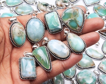 Chrysoprase Gemstone Pendants, Silver Overlay Necklace Pendants, Ethnic Gemstone Necklace Pendants, Mix Shape & Mix Size Necklace Pendants