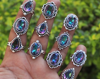 Women Rings Mystic Topaz Crystal Handmade Rings For Women Jewelry Wholesale Lot Rainbow Mystic Topaz Silver Plated Rings