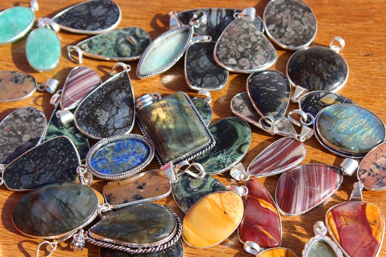 Assorted Crystal Necklace Pendants, Silver Overlay Pendants, Handmade Pendants, Hippie Necklace Pendants, Vintage Pendants Jewelry Lot image 9