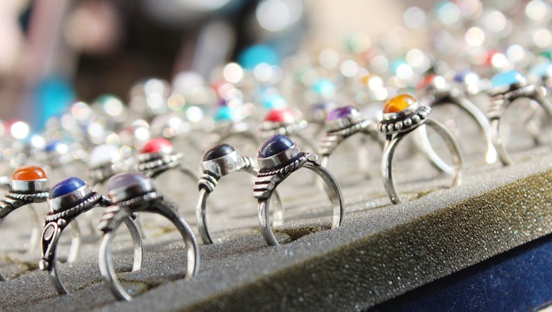 Natural Amethyst Gemstone Ring, Small Baby Ring, Silver Plated Gemstone Ring Lot, Handmade Ring, German Silver Ring, Handmade Rings Lot image 5