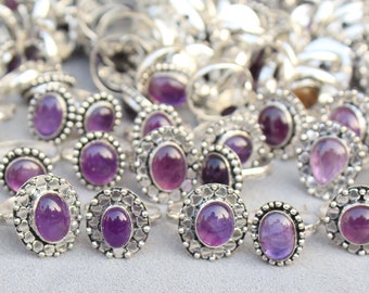 Natürlicher Amethyst-Kristallring für Frauen, Halloween-Kristallringe, Feiertagsgeschenk, zierliche Amethystringe, Amethyst-Kristallringschmuck