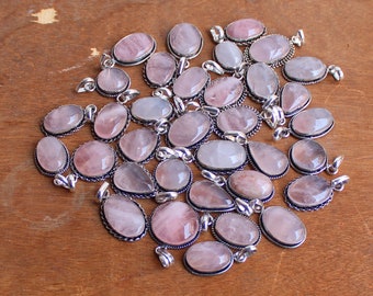 Rose quartz necklace pendants, handmade jewelry necklace, vintage necklace, boho necklace lot