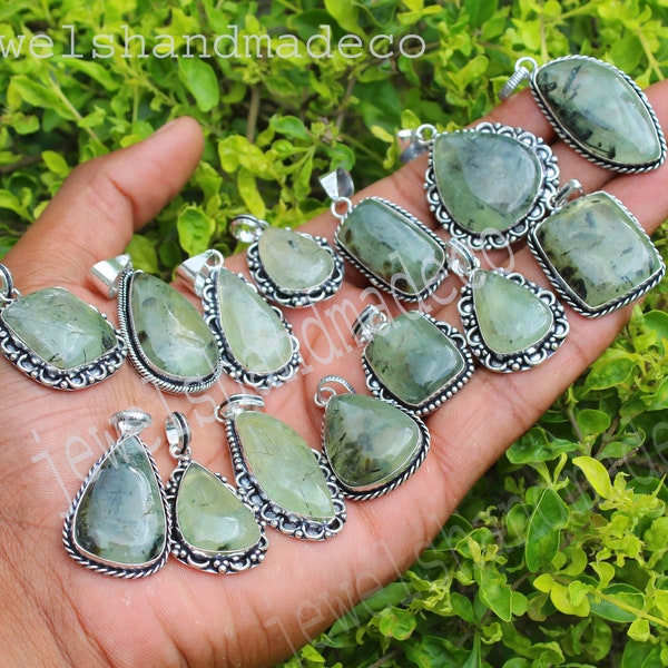 Prehnite Pendant Necklace, Natural Prehnite Crystal Handmade Pendant Necklace For Women Jewelry, Wholesale Pendant For Bulk Sale