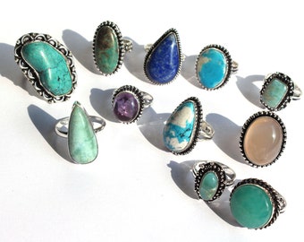 Crystal rings assorted gemstones, silver plated, assorted sizes for gifts, rings set