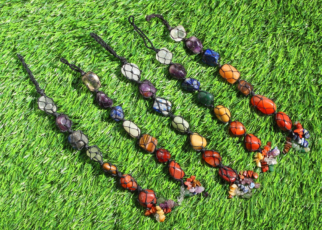 7 Chakra Car Mirror Hanging Accessories, 7 Chakra Boho Car Charm Rear