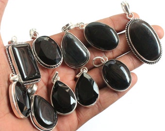 Natural Black Onyx Pendant, Black Onyx Gemstone Necklace Pendants, 925 Sterling Silver Plated Pendants, Black Onyx Handmade Pendants Jewelry