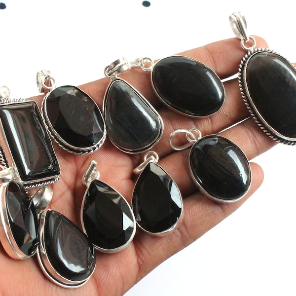 Natural Black Onyx Pendant, Black Onyx Gemstone Necklace Pendants, 925 Sterling Silver Plated Pendants, Black Onyx Handmade Pendants Jewelry