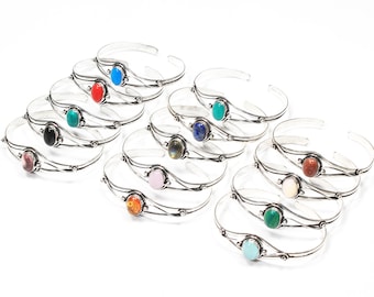 Multi Color Bangle Assorted Crystal Handmade Silver Plated Cuff Bangles Bracelets Jewelry For Women Wholesale Gemstone Adjustable Bangles