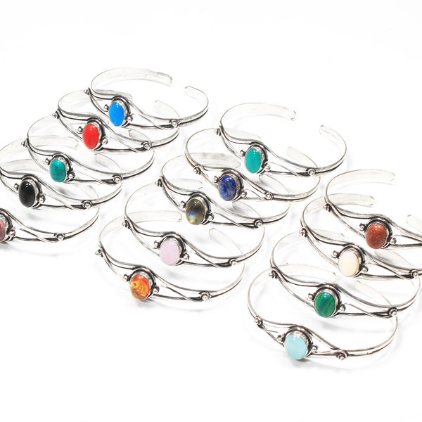 Multi Color Bangle Assorted Crystal Handmade Silver Plated Cuff Bangles Bracelets Jewelry For Women Wholesale Gemstone Adjustable Bangles