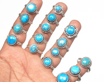 Turquoise Rings, Natural Turquoise Gemstone Handmade Ring For Women, Wholesale Lot Turquoise Silver Overlay Rings Jewelry