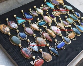 Mix Crystal Pendants For Women Assorted Gemstone Gold Plated Handmade Pendant Necklace Jewelry Wholesale Lot Chunky Pendant Women Jewelry