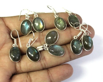 Boucle d’oreille en labradorite naturelle, boucle d’oreille en pierre précieuse en argent superposé, boucle d’oreille faite à la main, belles boucles d’oreilles, gain de cadeau, bijoux Party Wear