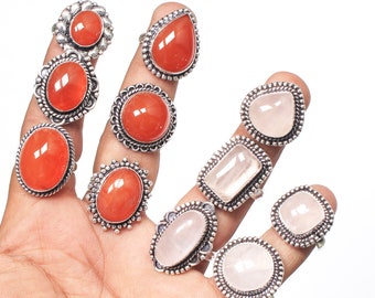 Carnelian and Rose Quartz Gemstone Handmade Beauty Rings For Women, Natural Carnelian Rose Quartz Wholesale Rings for Bulk Sale