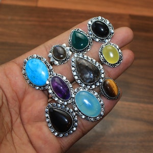 Rings Lot, Natural & Mix Gemstone Rings, Hippie Rings, Handmade Jewelry ...