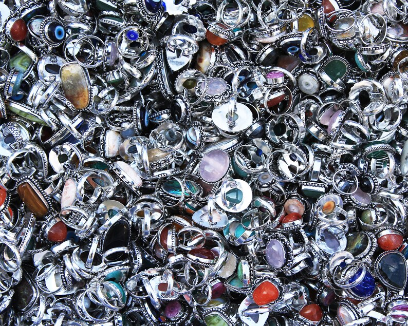 Assorted Gemstone Rings, Handmade Rings, Boho Rings, hippie ring, silver Overlay ring for women, crystal rings, chunky rings, rings for gift zdjęcie 7