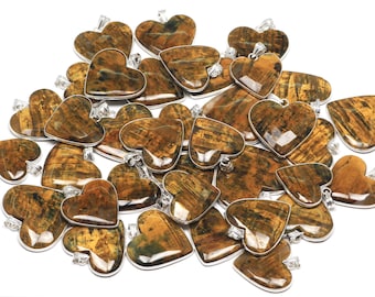 Gemsone Pendant, Natural Nelite Heart Pendant Necklace, Healing Crystal, Nelite Heart Necklace, Heart Shape Pendant, Yellow Heart Pendant