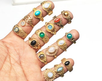 Handmade Crystal jewelry, Gold overlay ring, Vintage rings, Hippie rings, Rings for women, Crystal rings, Chunky rings, Boho rings for gift