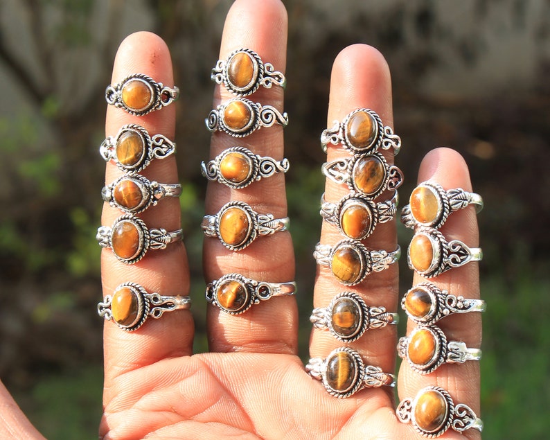 Natural Tiger Eye Crystal Rings, Silver Overlay Crystal Rings, Handmade Gemstone Rings, Baby Stone Rings, Hippie ring, Handmade Boho Rings image 5