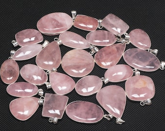 Handmade Pendant Necklace For Women, Rose Quartz Gemstone Pendants Jewelry, Wholesale Lot For Bulk Sale