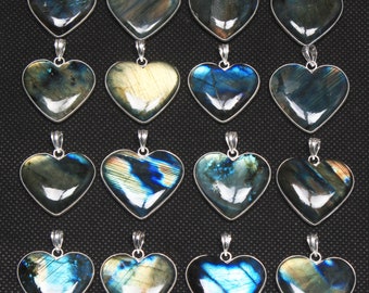 Labradorite Heart Pendants, Natural Labradorite Crystal Bezel Heart Pendant Necklace Jewelry, Mix Shapes & Size Bezel Pendant For Women