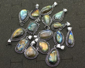 Labradorite necklace Pendants Crystal necklace handmade jewelry Pendants, Silver Overlay assorted size