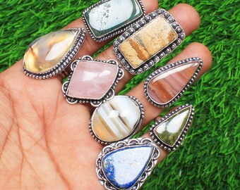 Natural Assorted Gemstone Rings for her, Assorted Crystal Handmade Rings Jewelry For Women, Wholesale Ring Bulk Sale, chunky rings