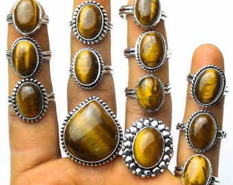 Multi Gemstone 925 Silver Plated Rings, Tiger Eye Ring , Tiger Eye Gemstone Rings, Women Rings  US Size 6 to 10 & Mix Shape Ring