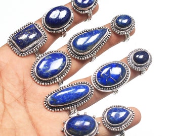 Lapislazuli-Ring, Boho-Chic-Ringe, handgefertigter Schmuck, Ringe-Set, Statement-Ringe für Frauen, verschiedene Größen