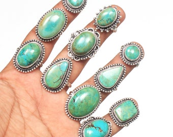 Turquoise Rings, Natural Turquoise Gemstone Handmade Ring For Women, Wholesale Lot Turquoise Silver Overlay Rings Jewelry