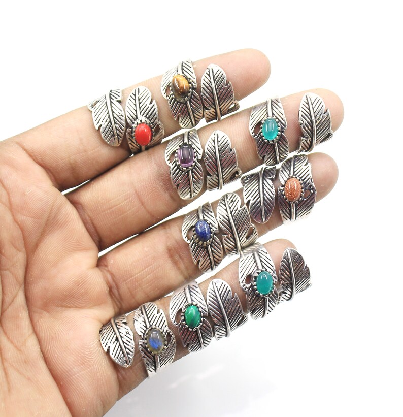 Assorted Crystal Gemstone Ring, Adjustable Ring, Silver Plated Ring, Boho Handmade Ring, Women Adjustable Ring Lot image 8