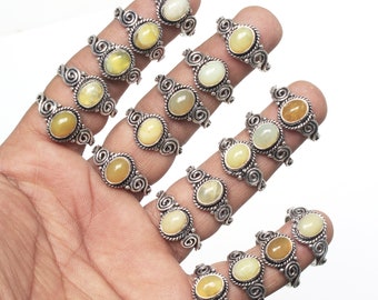 Natuurlijke gele opaal handgemaakte vintage stijl ringen voor vrouwen, groothandel veel gele opaal kristallen kleine ringen sieraden