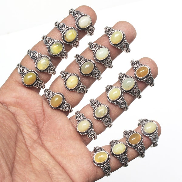 Natural Yellow Opal Handmade Vintage Style Rings For Women, Wholesale Lot Yellow Opal Crystal Small Rings Jewelry