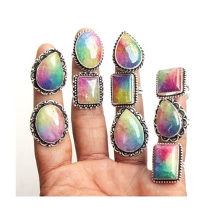 Multi Rainbow Druzy Gemstone Ring, Multi Color Ring, Silver Plated Ring, Handmade Ring, Ring, Personalized Ring, Women Jewelry