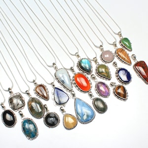 Assorted Gemstone Pendants, Wholesale Crystal Pendant Necklaces, Mixed Gemstone Pendant Lot, Mix Shape Bulk Pendants, Mystery Pendant Pack