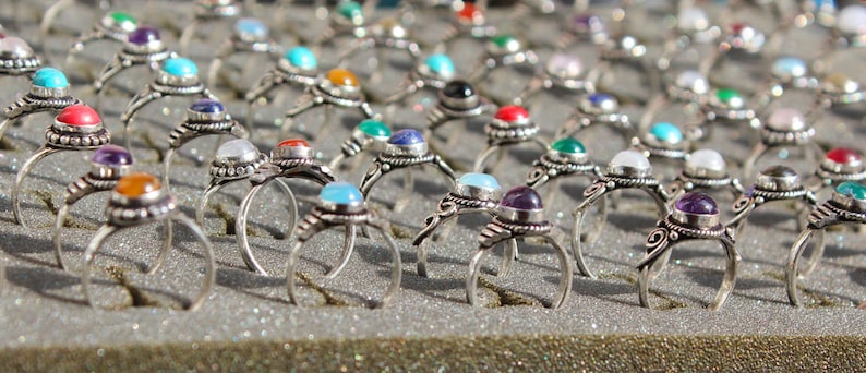 Natural Amethyst Gemstone Ring, Small Baby Ring, Silver Plated Gemstone Ring Lot, Handmade Ring, German Silver Ring, Handmade Rings Lot image 6